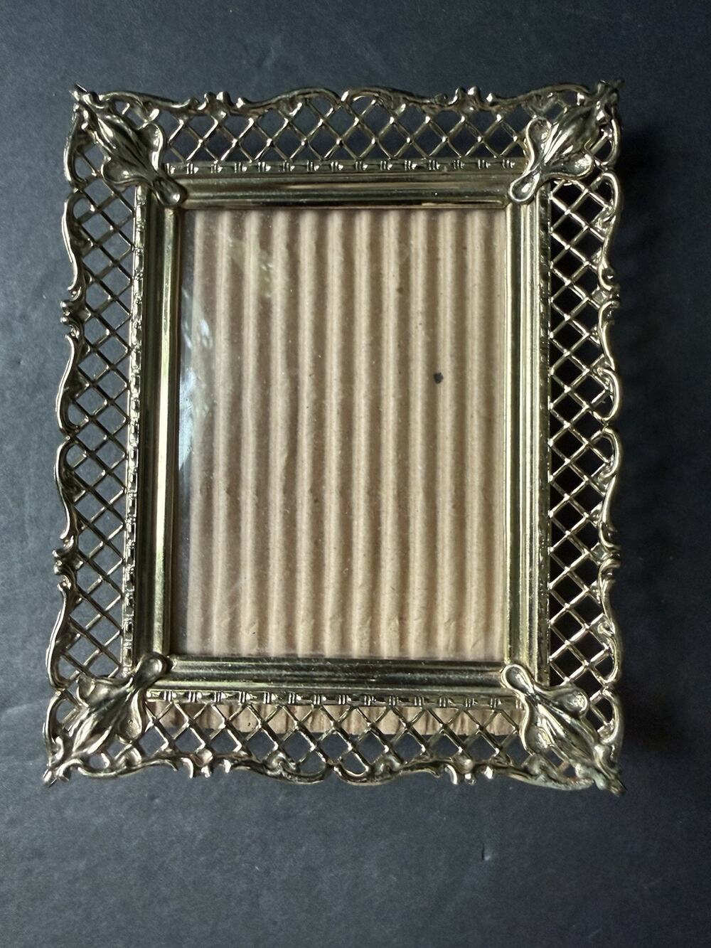 Vintage Ornate Gold Tone Metal Filigree Lattice Picture Frame 3x5 Cottagecore